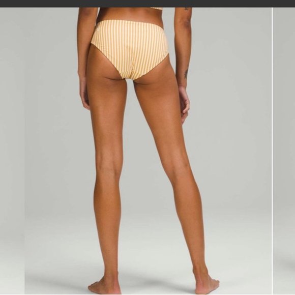 2021 Lululemon Yellow Striped Seersucker Skimpy Mid Rise Bikini Bottom Size XL - Picture 2 of 8